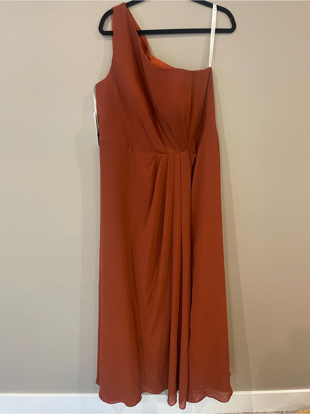 One-Shoulder Draped Midi Dress in Rust